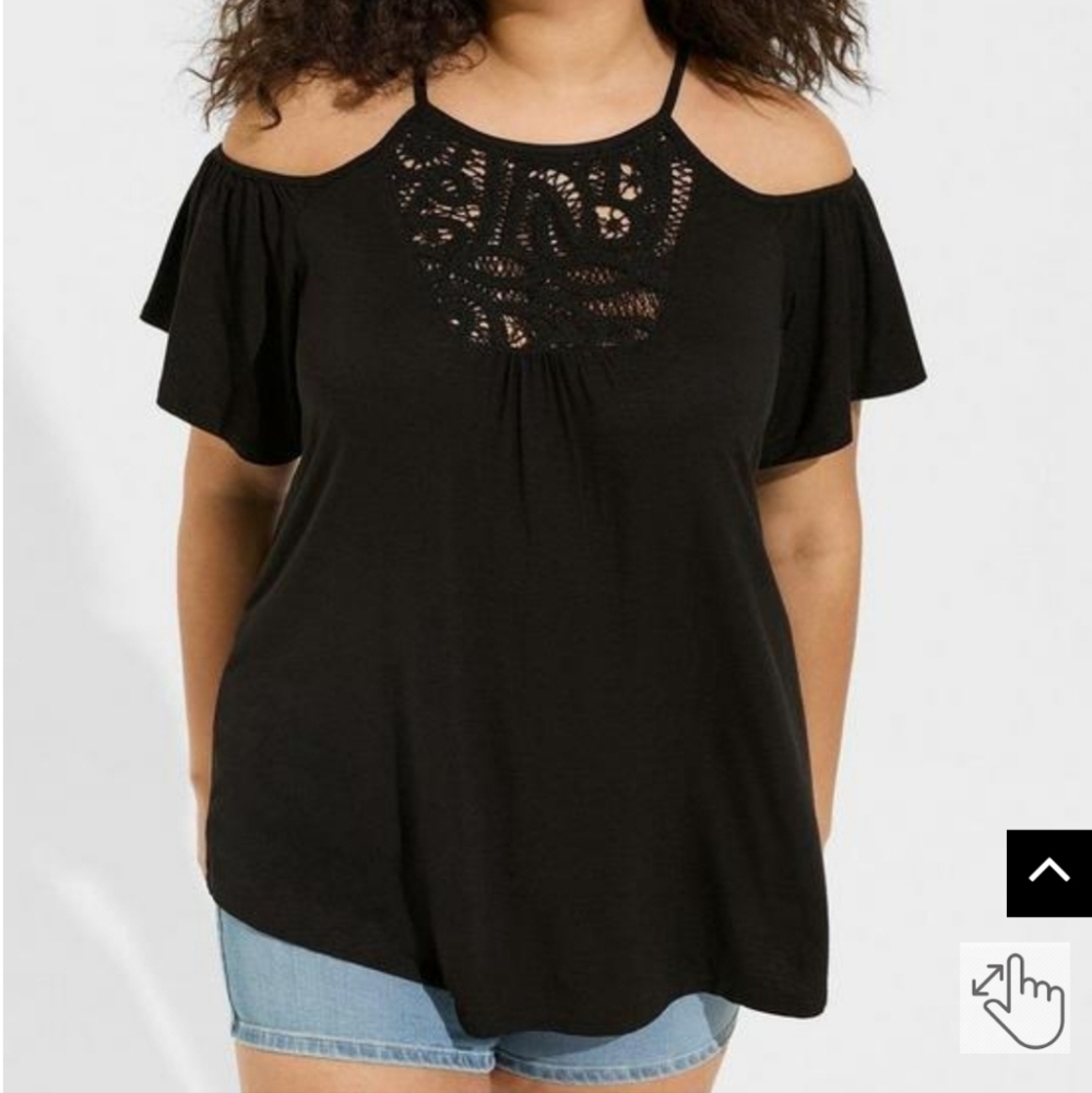 🆕️🖤2X SUPER SOFT SLUB HIGH NECK COLD SHOULDER TOP🖤